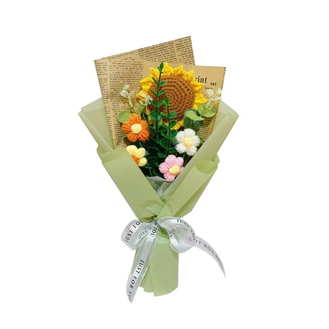 Lipstore Completed Crochet Flowers Bouquet Birthday Gift Artificial Flowers Green