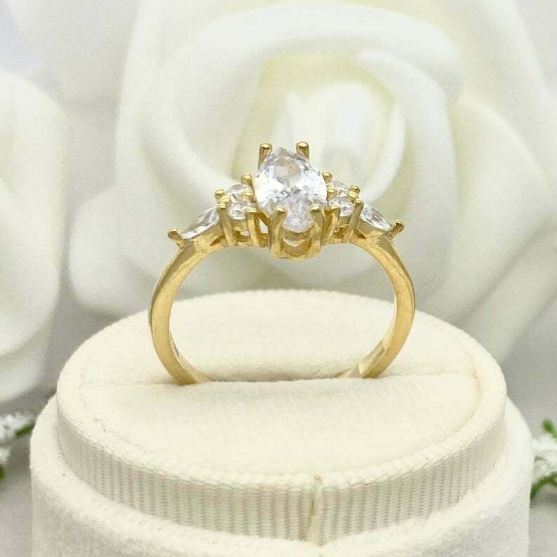 HeartsAndYou 1.5ct Engagement Ring for Women Marquise Cut Moissanite Petite Solitaire 18k Yellow Gold Over Silver