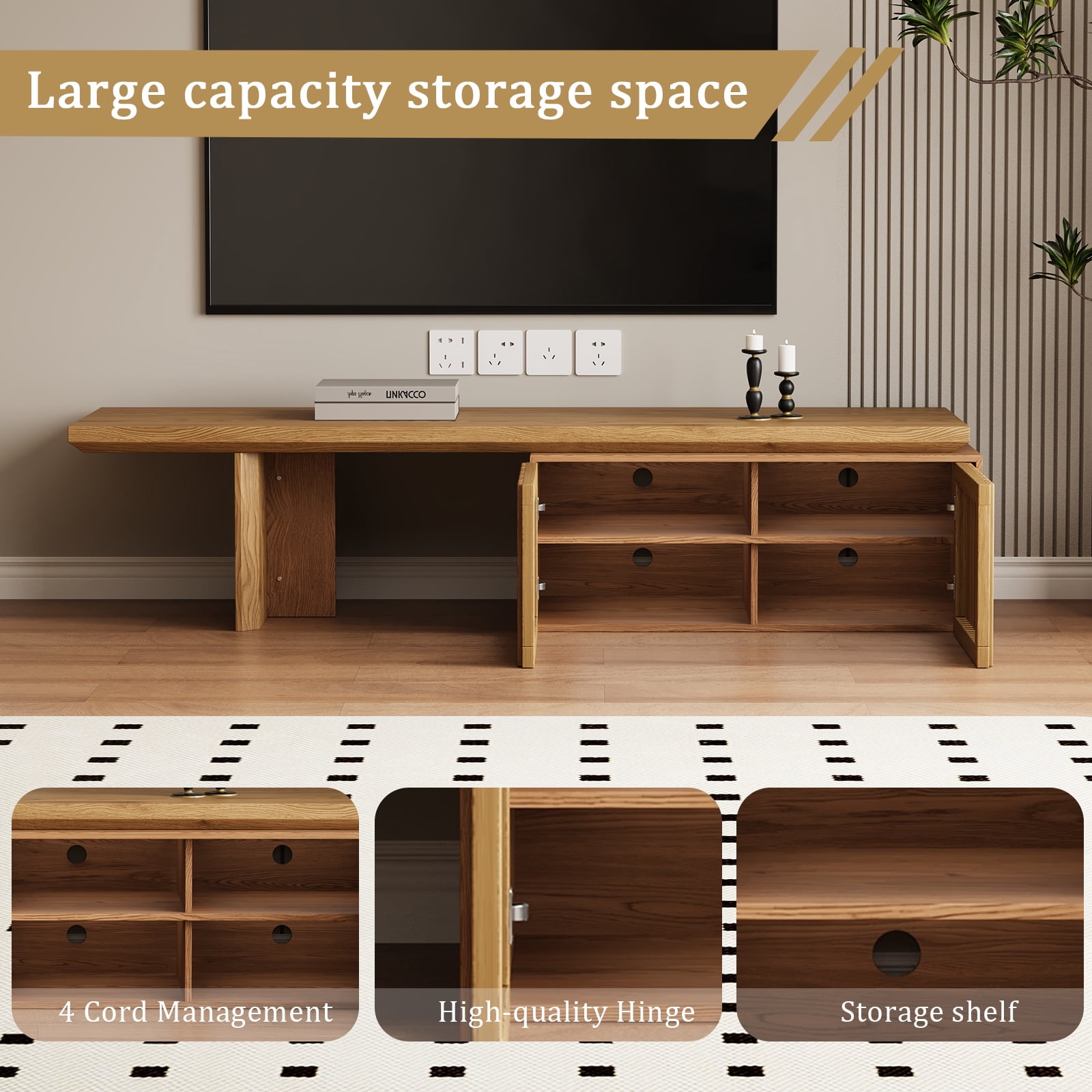 siu want ​​Extendable TV Stand with Storage for TVs Up to 100" - Adjustable Width (63.4"-94.5") Wood Color Media Console - Modern Entertainment Center for Living Room/Bedroom​