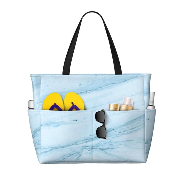 Fotbe Light Blue Marble Bolsa de Viaje para Playa - Resistente al Agua, Bolsa Tote de Gran Capacidad y Ligera con 7 Bolsillos para Mujeres y Hombres