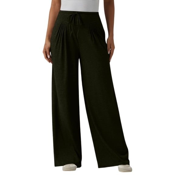 Women's High Waisted Wide Leg Pants Casual Pleated Palazzo Trousers Loose Fit Straight Leg Lounge Pants with Drawstring and Pockets