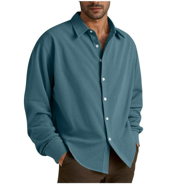 LIaqionyy Mens Corduroy Shirt Button down Pullover Tops Soft Casual Work Shirts Shackets with Pocket