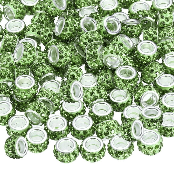 100 Pcs Large Hole Bead, 12mm Rhinestone European Beads for Bracelet Jewelry Making, Pen Crafts (Fruit Green)
