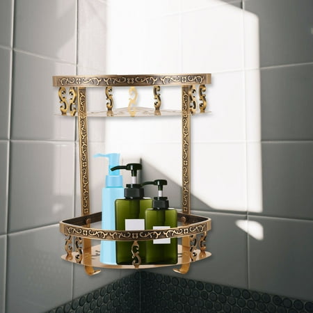 FENGGUIQU 1Set Shower Corner Rack Aluminum Wall Hanging Storage Shelf Golden
