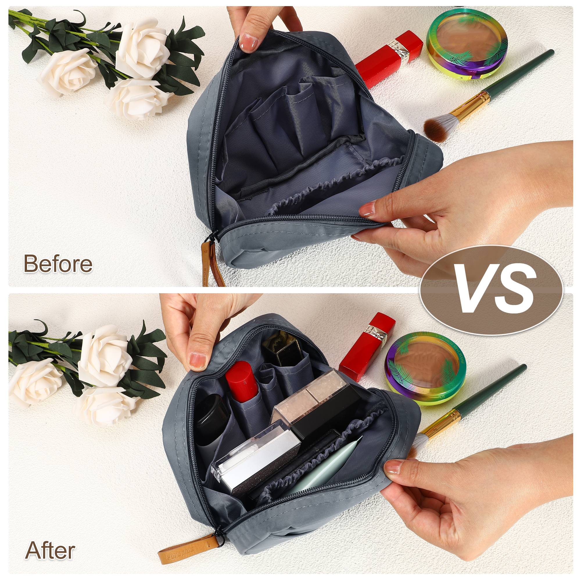 Unique Bargains Portable Handhold Cosmetic Makeup Bag Capacity Makeup Pouch Deep Gray