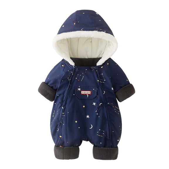 CAIVO Winter Thermal Baby Boys Romper Jumpsuit Warm Windproof Outdoor All Day Comfort Onesie Boho Bodysuits Long Sleeve Hood One-Pieces