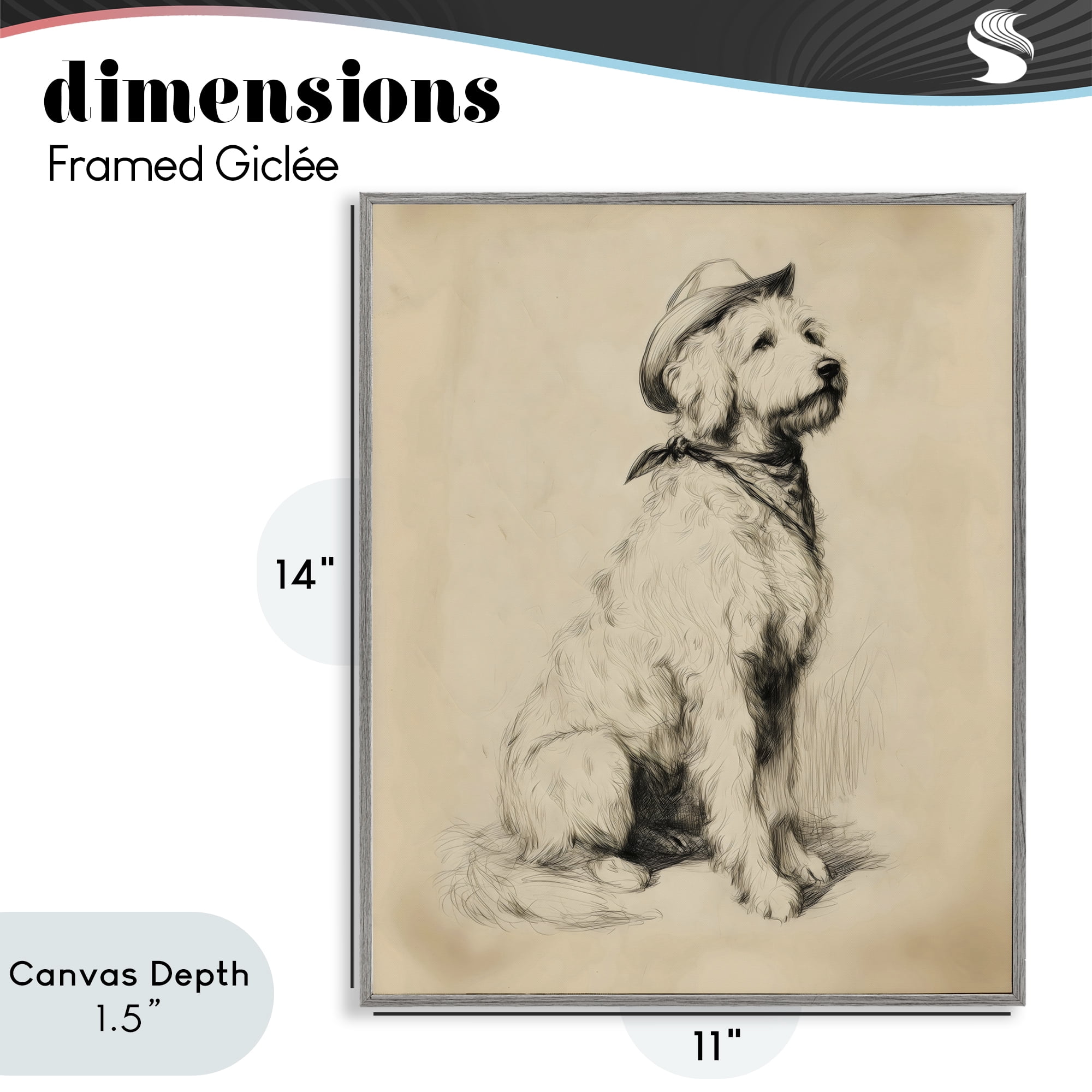 Stupell Industries Cowboy Goldendoodle Sketch Gray Framed Giclee Art, design by Arlington Prints