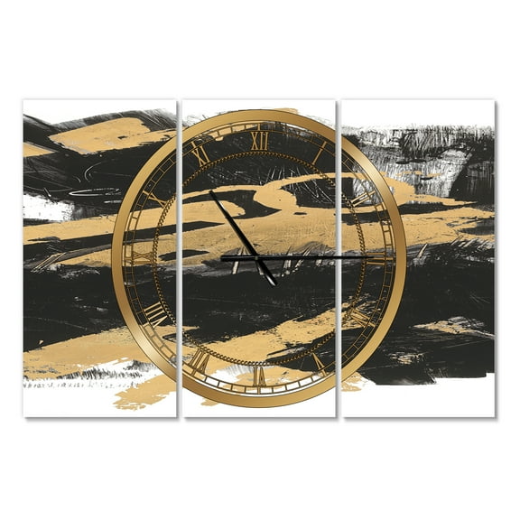 Designart 'Gold and Black drift IV' Modern Wall Clock