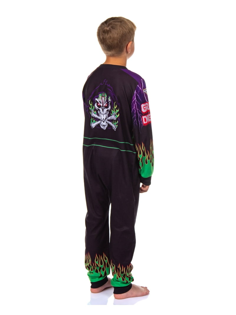 Monster Jam Grave Digger Kids Union Suit One-Piece Sleeper Fleece