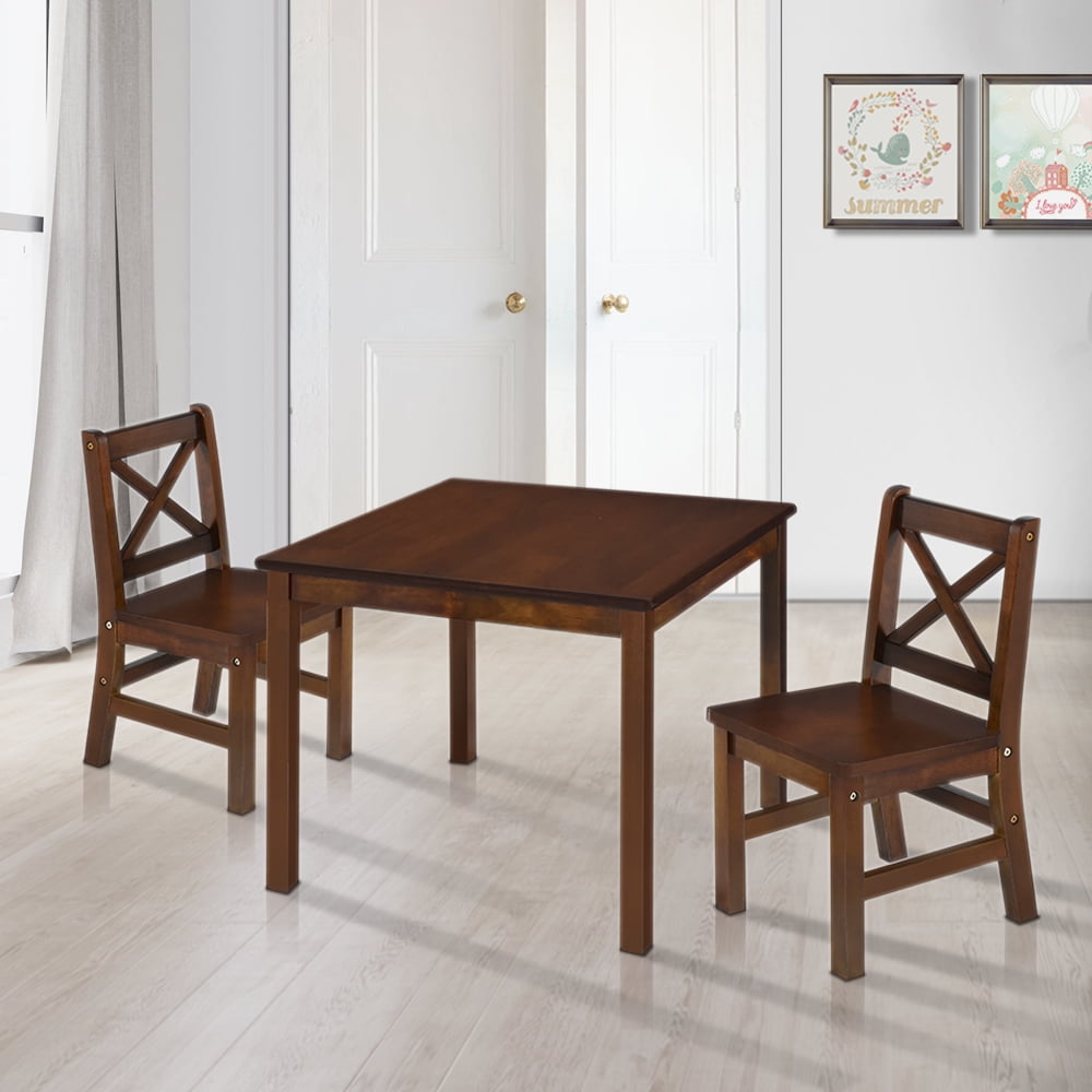Coffee eHemco Kids Table and 4 Chairs Set Solid Hard Wood with X-Back Chairs 