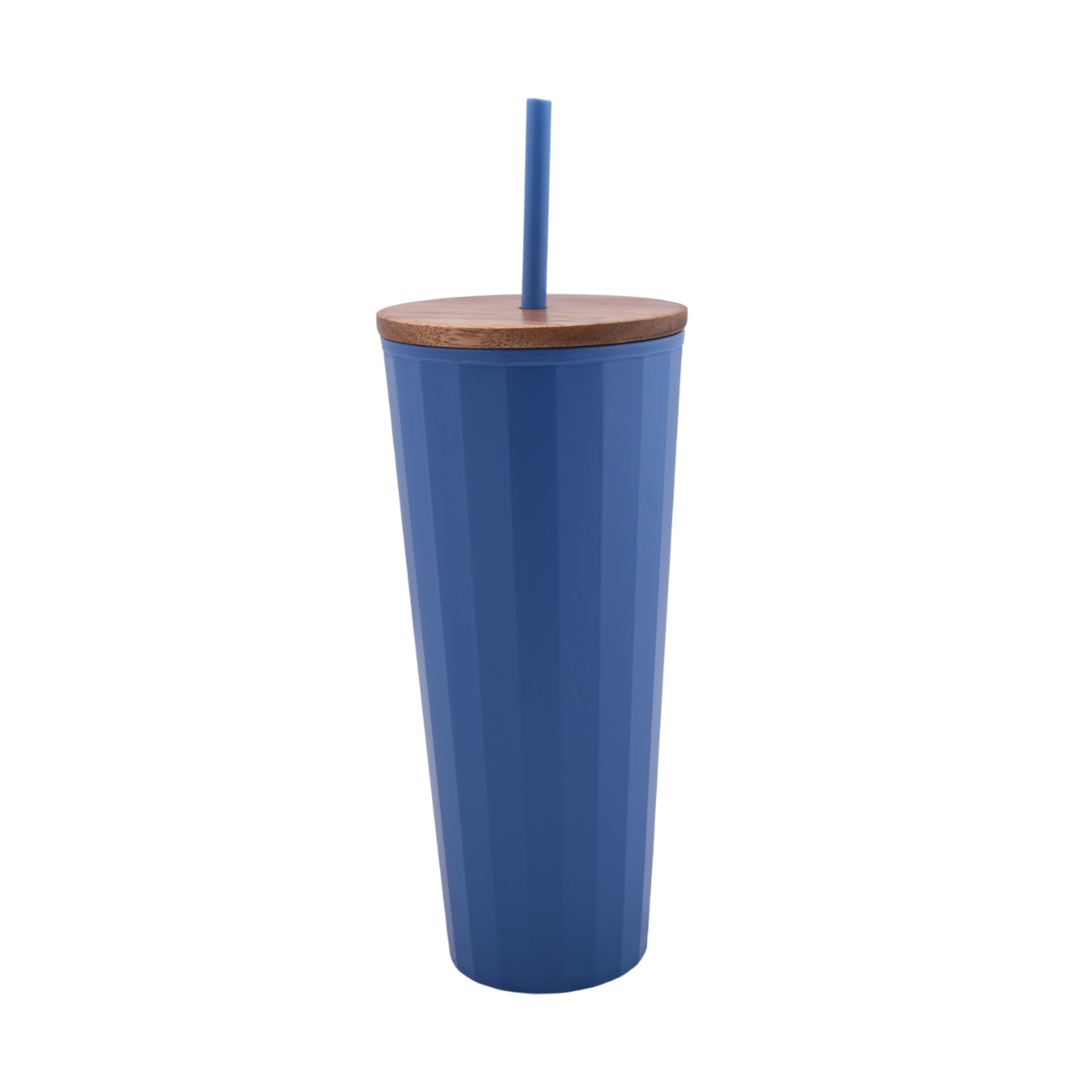 Mainstays 30-Ounce Eco-Friendly Plastic Textured Tumbler with Wood Lid, Blue