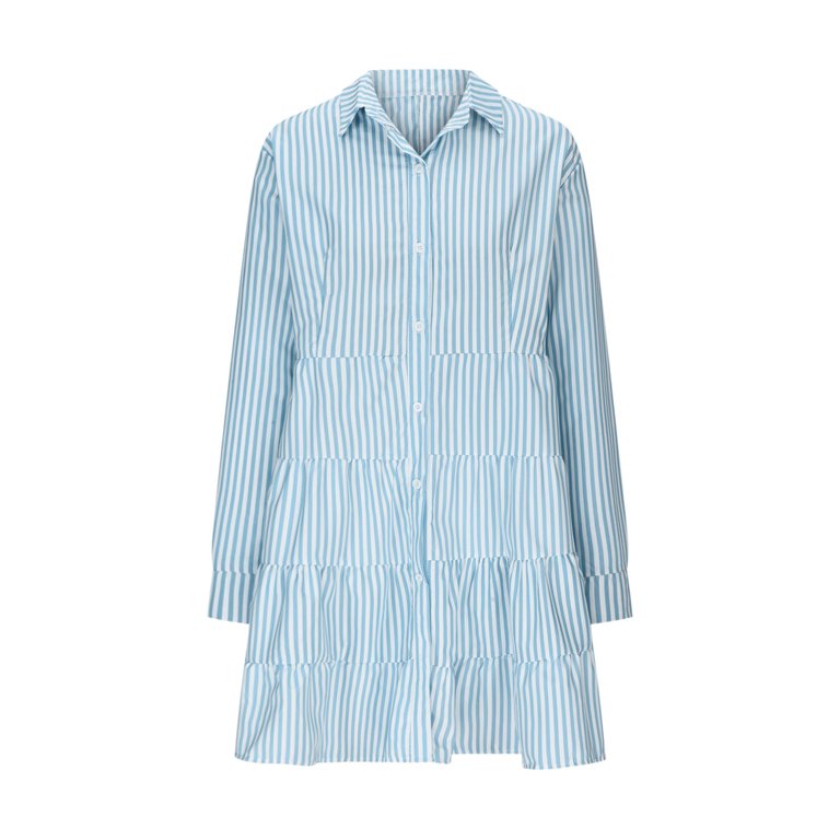 midi shirt dress wrinkle free OSFVNOXV Plus Size Striped Dress for Women S-3XL,Long Sleeve Wrinkle-Free  Peasant Shirt,Button Down Tiered Knee Length Midi Dress for Office Workwear