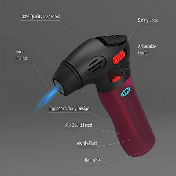 MK Lighter, 4Pcs Assorted Colors Torch Lighters Butane, Ideal to use as Kitchen Lighter, Candle Lighters, Camping Lighter, BBQ Lighter, Windproof Lighters, Refillable Lighters (Gas Included)