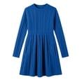 thumbnail image 5 of Lutiedan Long Sleeve Dresses for Girls Ribbed Knit Stretch A Line Dress Fall Winter Mock Neck Casual Dress Size 5-15,Blue, 5 of 8