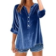 thumbnail image 3 of Women Shirts V-Neck 3/4 Sleeve Button Down Solid Color Business Blouses Summer Spring Dressy Casual Work Top 2026, 3 of 6