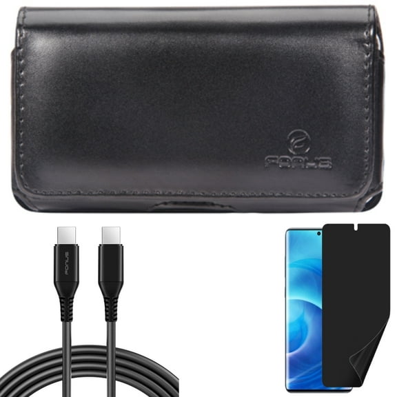 10ft Long USB-C Cable w Privacy Screen Protector w Case Belt Clip for Samsung Galaxy S20 - PD Fast Charger Cord Power, TPU Film [NOT GLASS], Leather Swivel N6X fits Samsung Galaxy S20 Model