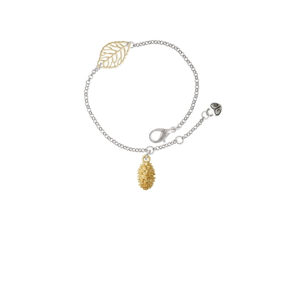 Delight Jewelry Goldtone Pine Cone - Goldtone Leaf Delicate Bracelet, 6.25+1.75"