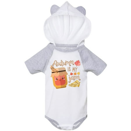 

Inktastic Autumn Is My Jam with Cute Jar and Fall Leaves Gift Baby Boy or Baby Girl Bodysuit