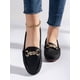 thumbnail image 1 of Rhinestone & Chain Decor Litchi Embossed Loafers, Black Fashionable Rhinestone & Metallic Chain Decor Solid Color Loafers, 1 of 4
