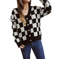 thumbnail image 2 of Seyurigaoka Womens Knitting Sweaters Checkered Pattern Cardigan Coat Long Sleeve V-Neck Buttons Spring Streetwear Casual Jumpers Tops, 2 of 5