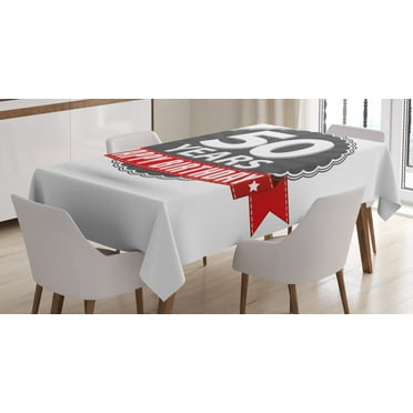 Ambesonne 50th Birthday Tablecloth Rectangular Table Cover, 50th Birthday Retro, 52"x70", Grey Red White