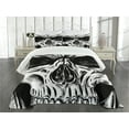 thumbnail image 3 of Ambesonne Skull Quilted Bedspread Set 3 Pcs, Gothic Sketch Evil Face, King Size, Black White, 3 of 5