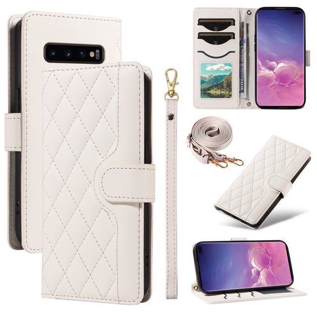 Samsung Galaxy S10 Plus Phone Case , Wallet Flip Cover Adjustable Crossbody Lanyard Magnetic Card Slots