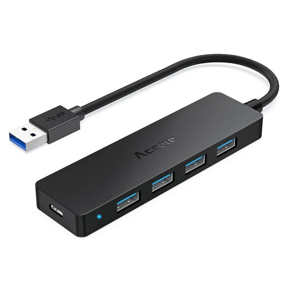 Hub USB Aceele Negro Ultrafino 5 en 1 Multiadaptador para PC, Laptop y Consolas