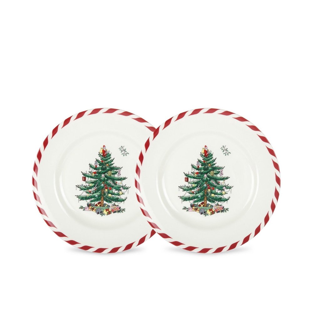 Dinnerware, Set of 2 Christmas Tree Peppermint Dessert Plates, By Spode