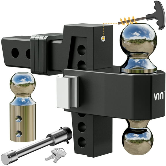 Adjustable Truck Trailer Hitch Fits 2" Receiver 6" Drop Hitch Tri-Ball 15000 LBS