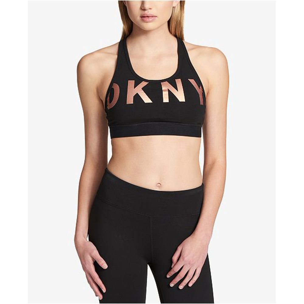 DKNY DKNY Logo Graphic Sports Bra BlackRose Gold S