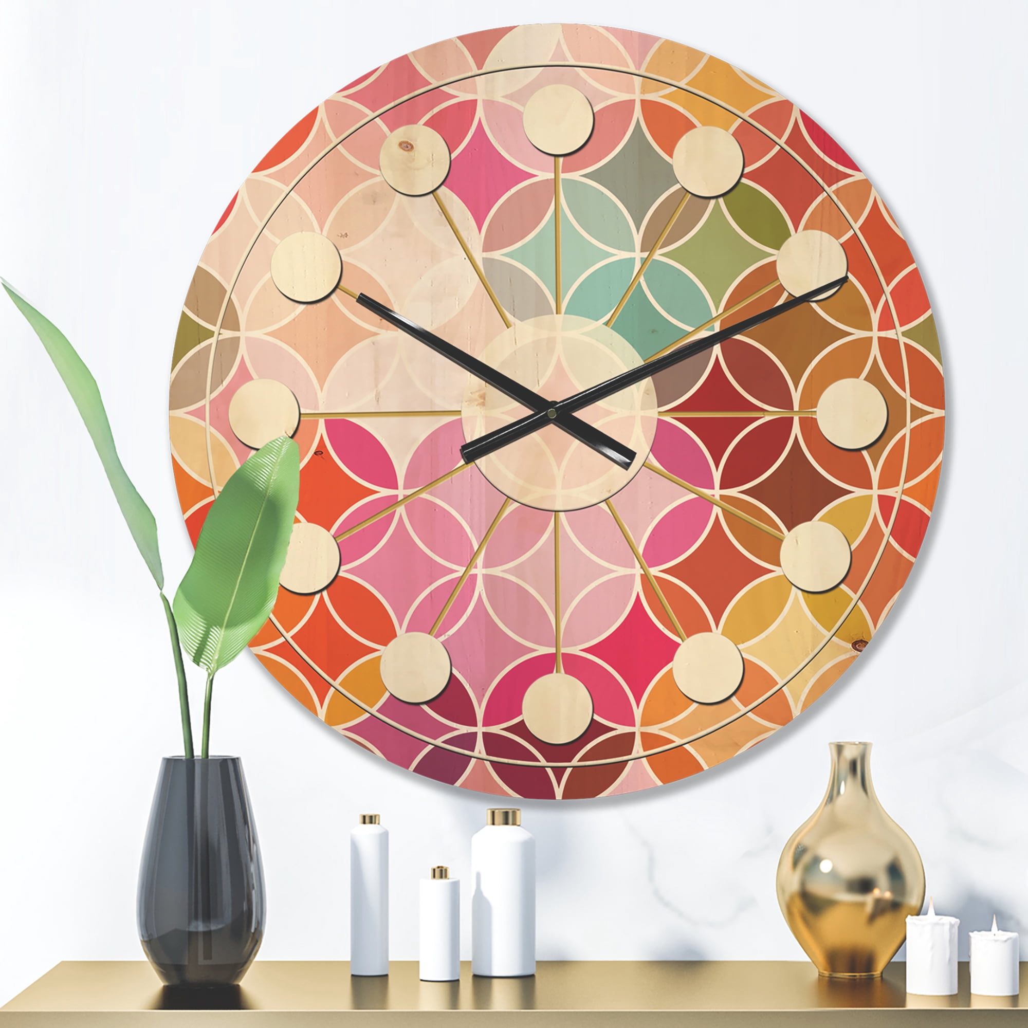 Designart 'Retro Geometrical Design II' Mid-Century Modern Wood Wall Clock