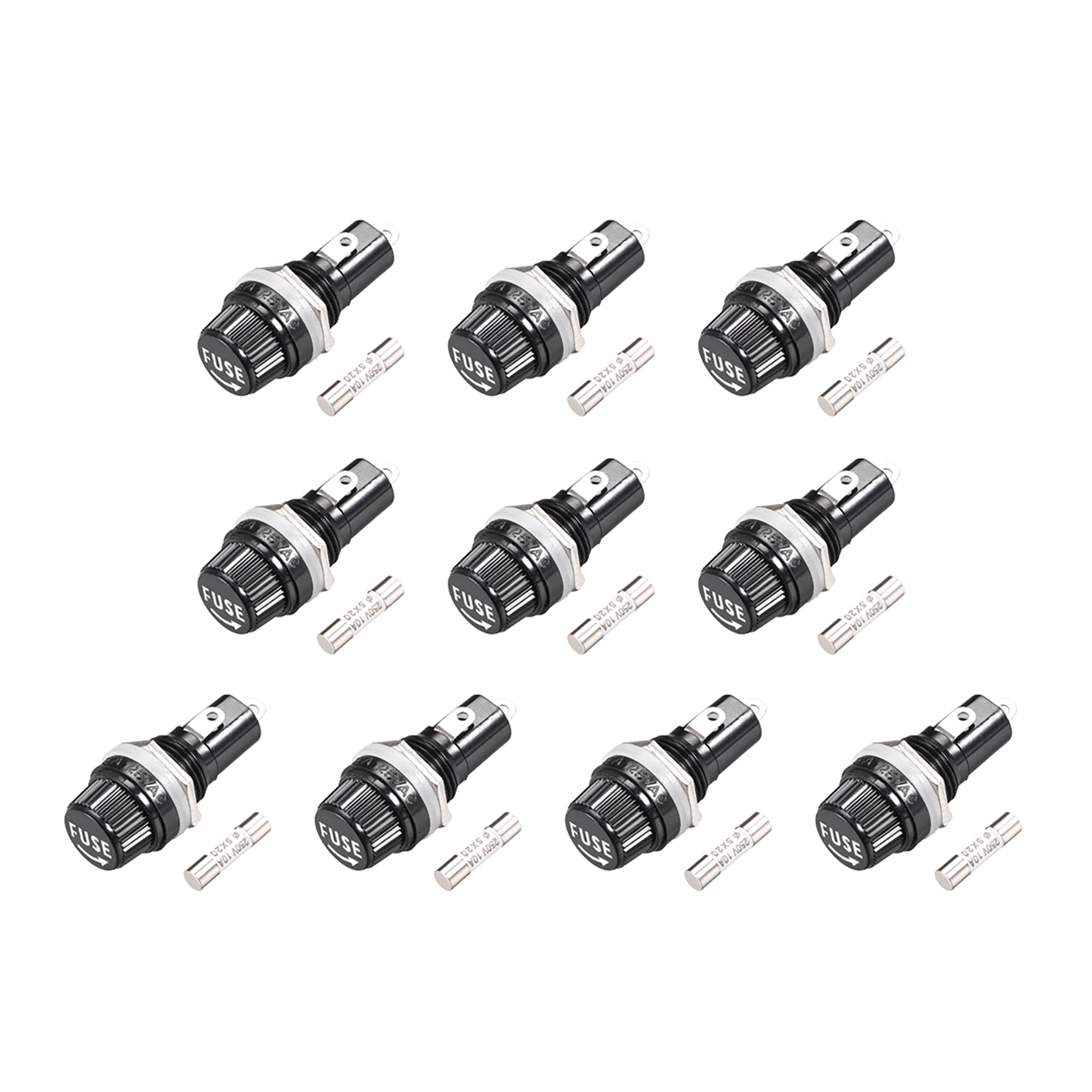 uxcell Screw Cap Panel Mounted Fuse Holder AC 125V/15A 250V/10A with 5 x 20mm Ceramics Fuse 10Set 