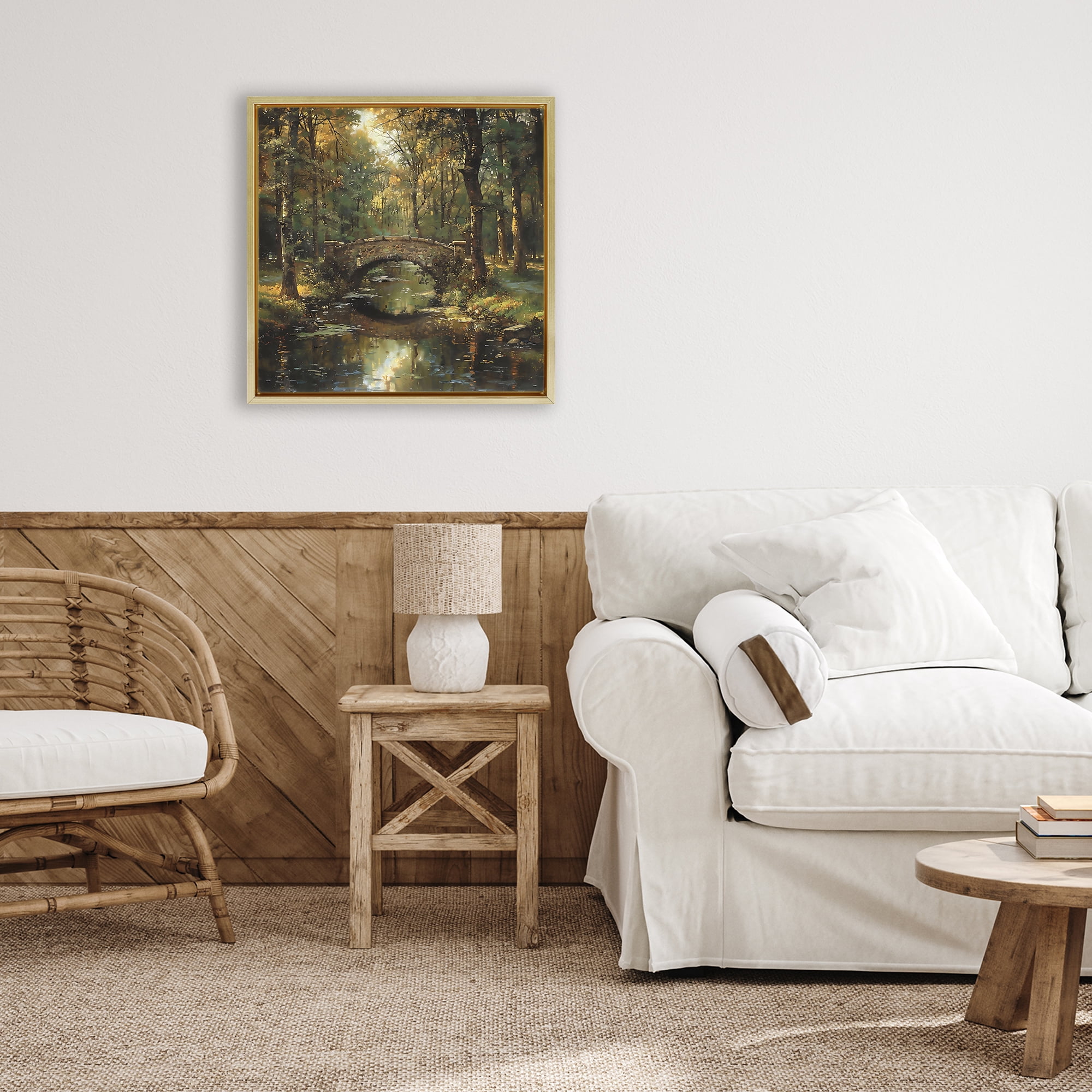 Stupell Industries Forest Bridge in Autumn Light Gold Framed Floater Canvas Wall Art, design by Creative Studio