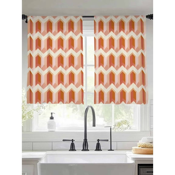 Burnt Orange Abstract Sheer Curtains for Living Room Bedroom Modern Geometric Herringbone Sheer Curtains 45 Inch Long 2 Panels Set Light Filtering Curtain Window Treatments Drapes for Dining Room