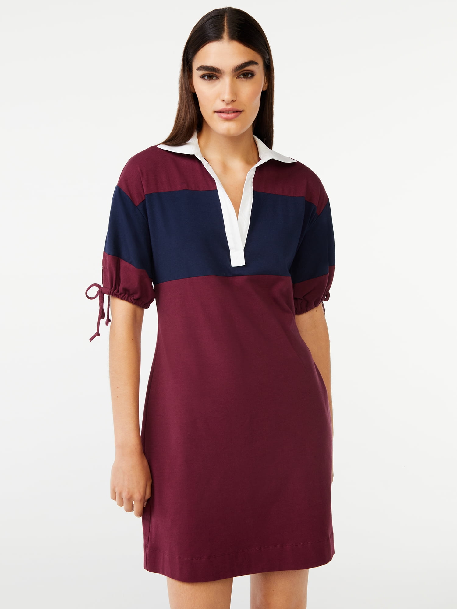 Free Assembly Women's Polo Mini Dress with Tie Sleeves
