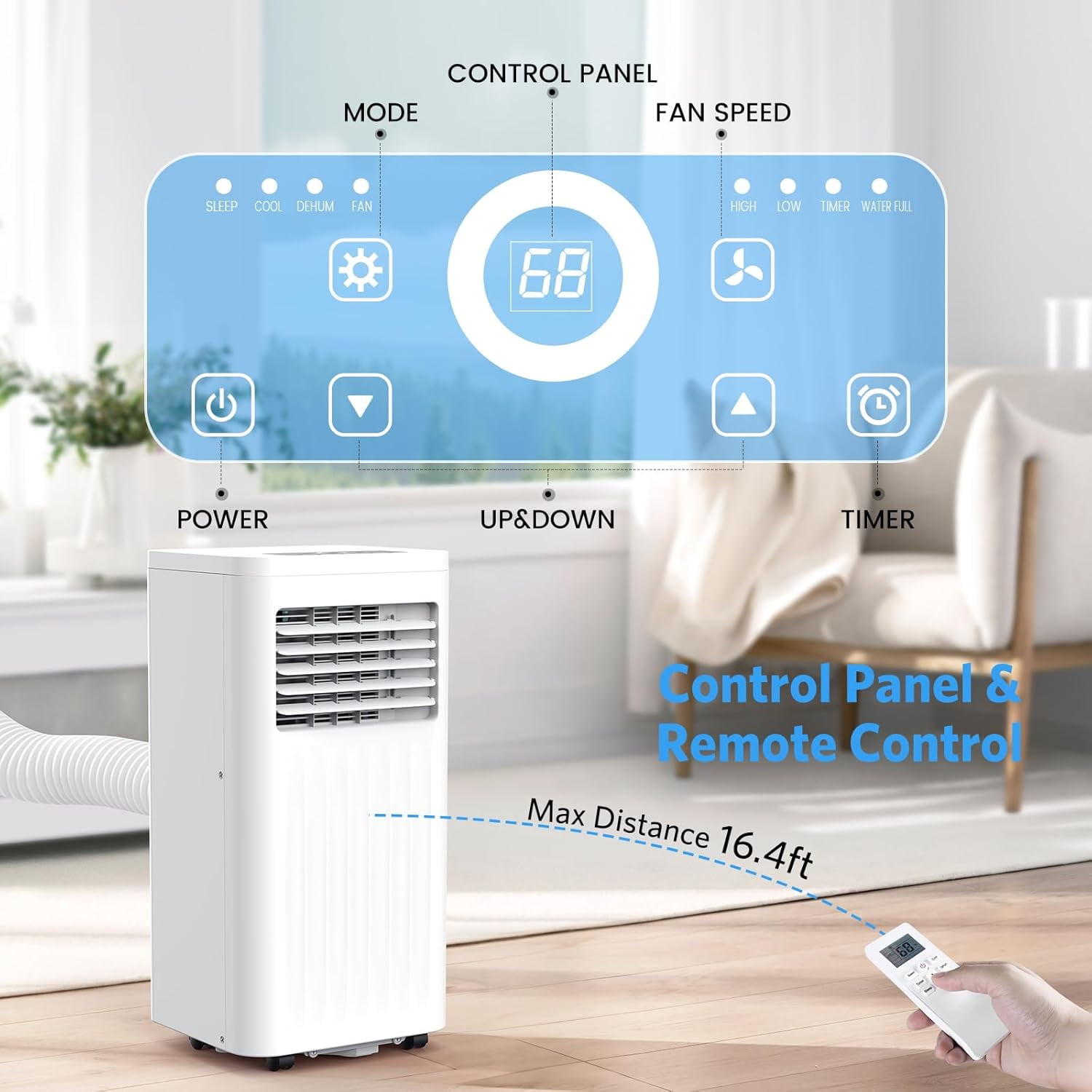 FREE VILLAGE Portable Air Conditioners,8000 BTU,4 in 1 Portable AC Unit with Window Kits, Fan & Dehumidifier Modes,Cools up to 350 Sq.Ft,LED Display/Remote Control,24H Timer for Living Room,Bedroom