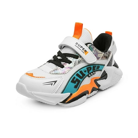 

Kids Breathable Sneakers Lightweight Easy Walk Casual Sport Strap Athletic Running Shoes for Boys Girls Orange