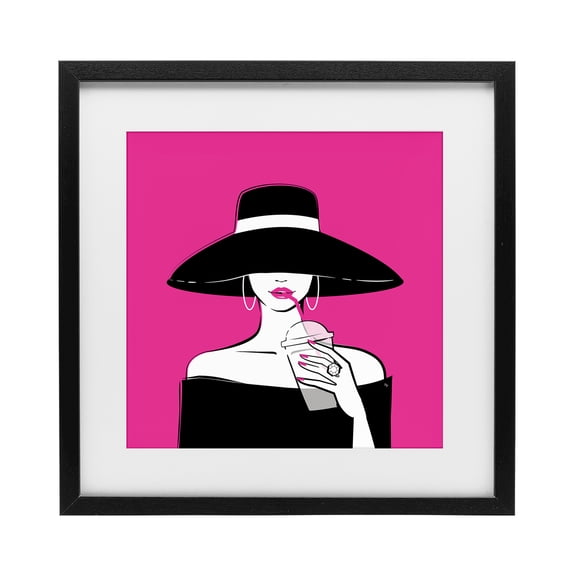 Stupell Industries Contemporary Black Hat Glamourous Woman Black Framed Print Under Glass, 13 x 13, by Martina Pavlova
