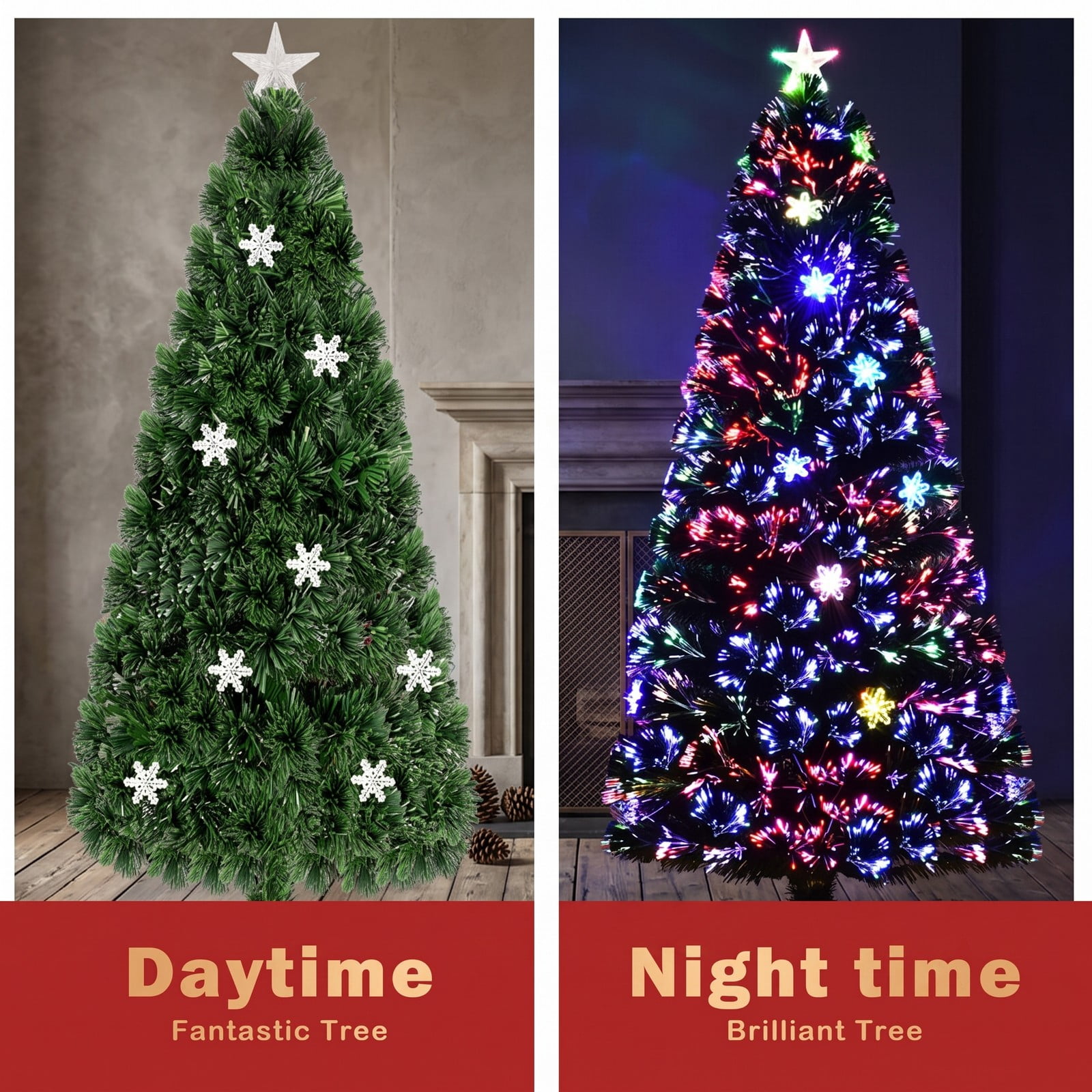 RUIE Pre-Lit Artificial Christmas Tree, 5 FT LED Optic Xmas Tree with 21 Color-Changing Lights and 170 PVC Tips, Metal Stand for Indoor Holiday Home Office, Green