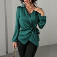 thumbnail image 2 of Stichou Women's Satin Blouse Spring Summer Fashion Long Sleeve Satin Silk Shirt Work Office Top Casual Shirt Turquoise XL, 2 of 6