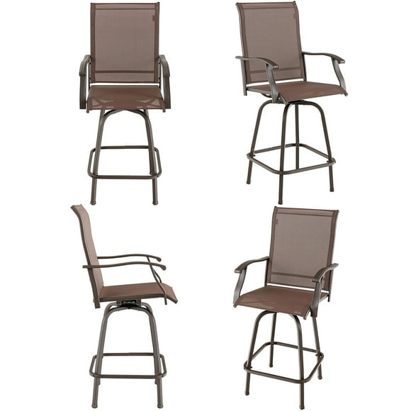 Gymax 4PCS Patio Swivel Bar Stools Chairs 360 Rotation Barstool Armrest Brown