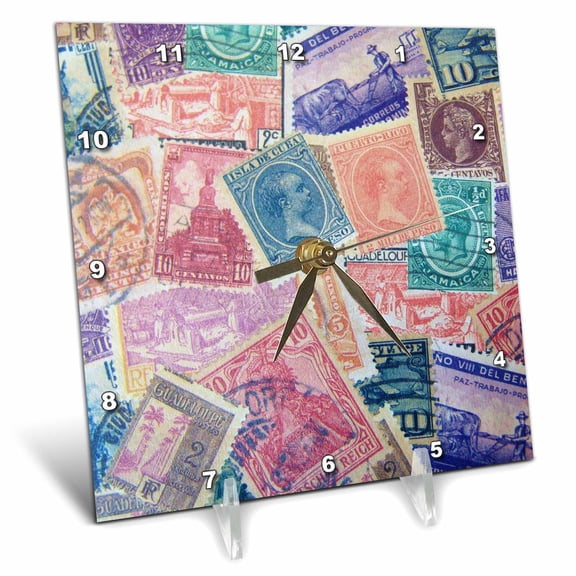 3dRose, Vintage Postage I, 6x6 Desk Clock
