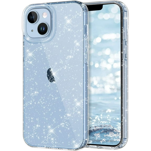 Casetego for iPhone 14 Case,Crystal Clear Bling Sparkly Glitter Shiny Soft Flexible TPU Slim Drop Protection Shockproof 6.1'' Cover for Women Girls,Transparent Glitter