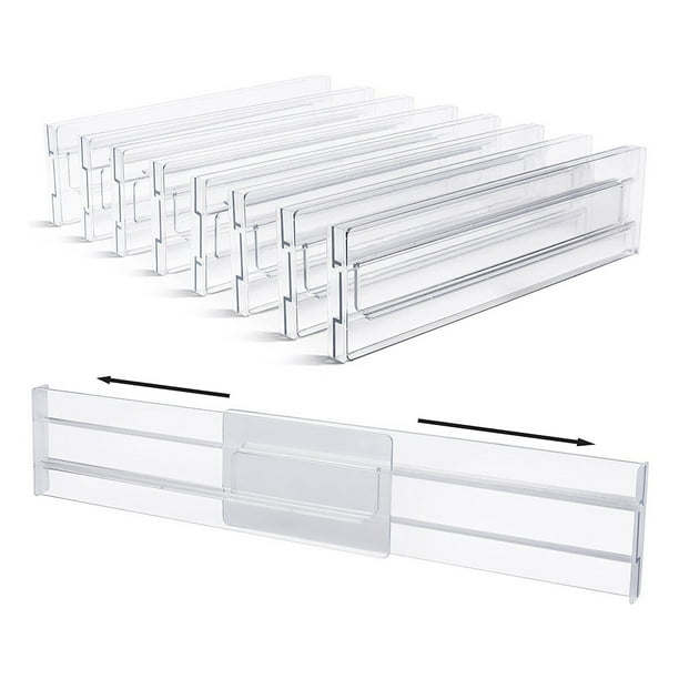 Separadores de Cajones, Paquete de 8, Ajustables de 3,2 Pulgadas de Alto, Expandibles de 11 una 20,6 Pulgadas, Organizador de Cajones de Cocina, PláStico Transparente