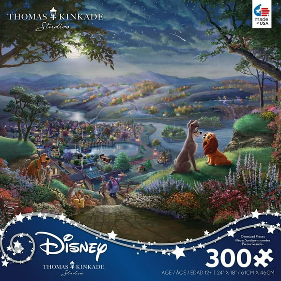 Ceaco - Thomas Kinkade Disney - Lady and the Tramp Falling in Love - 300 oversized piece puzzle