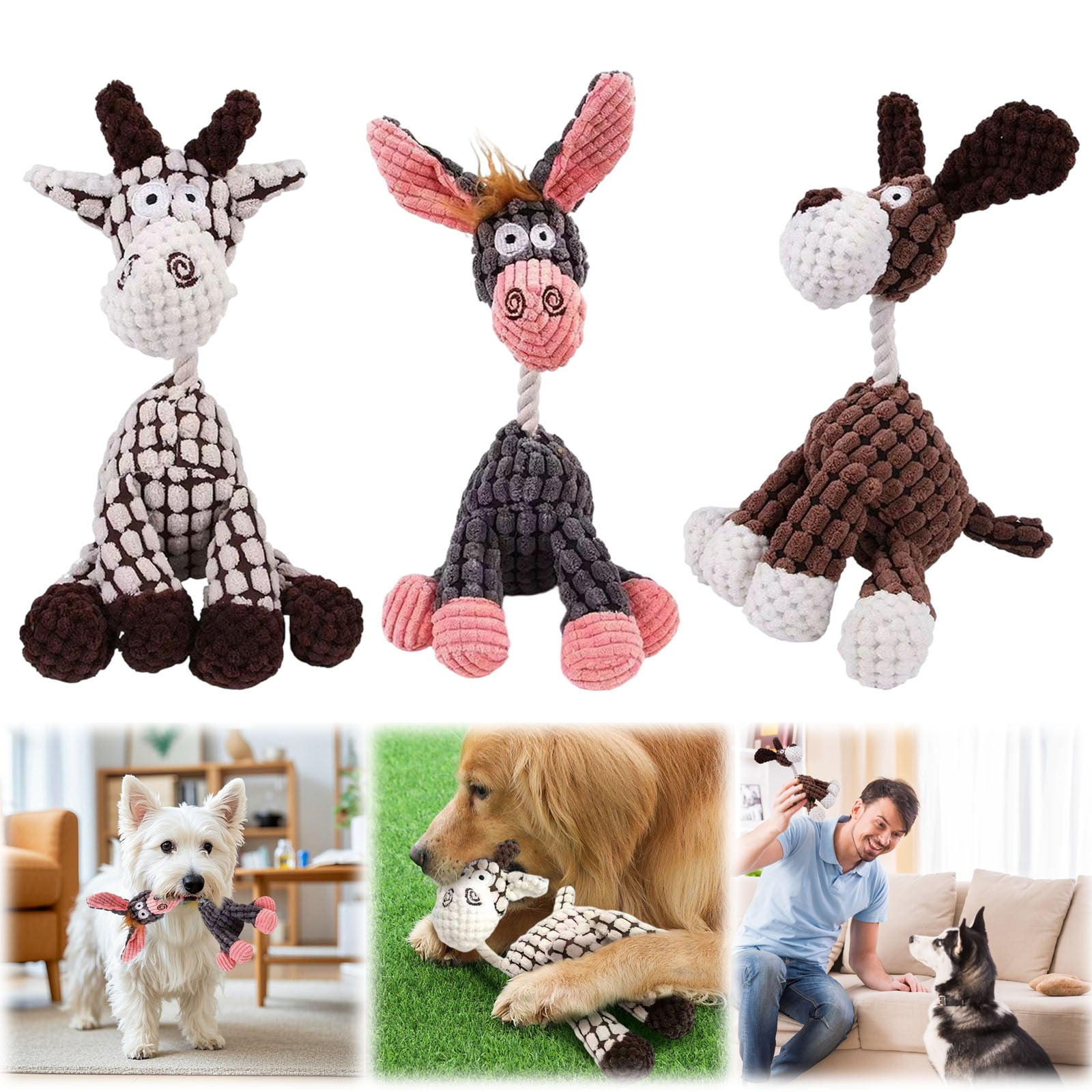 Plush Dog Toys for Aggressive Chewers 3 Pack, Dog Toy Stuffed Animal Set, Durable Stuffed Dog Toy for Puppies & Anxiety Comfort（ABC)