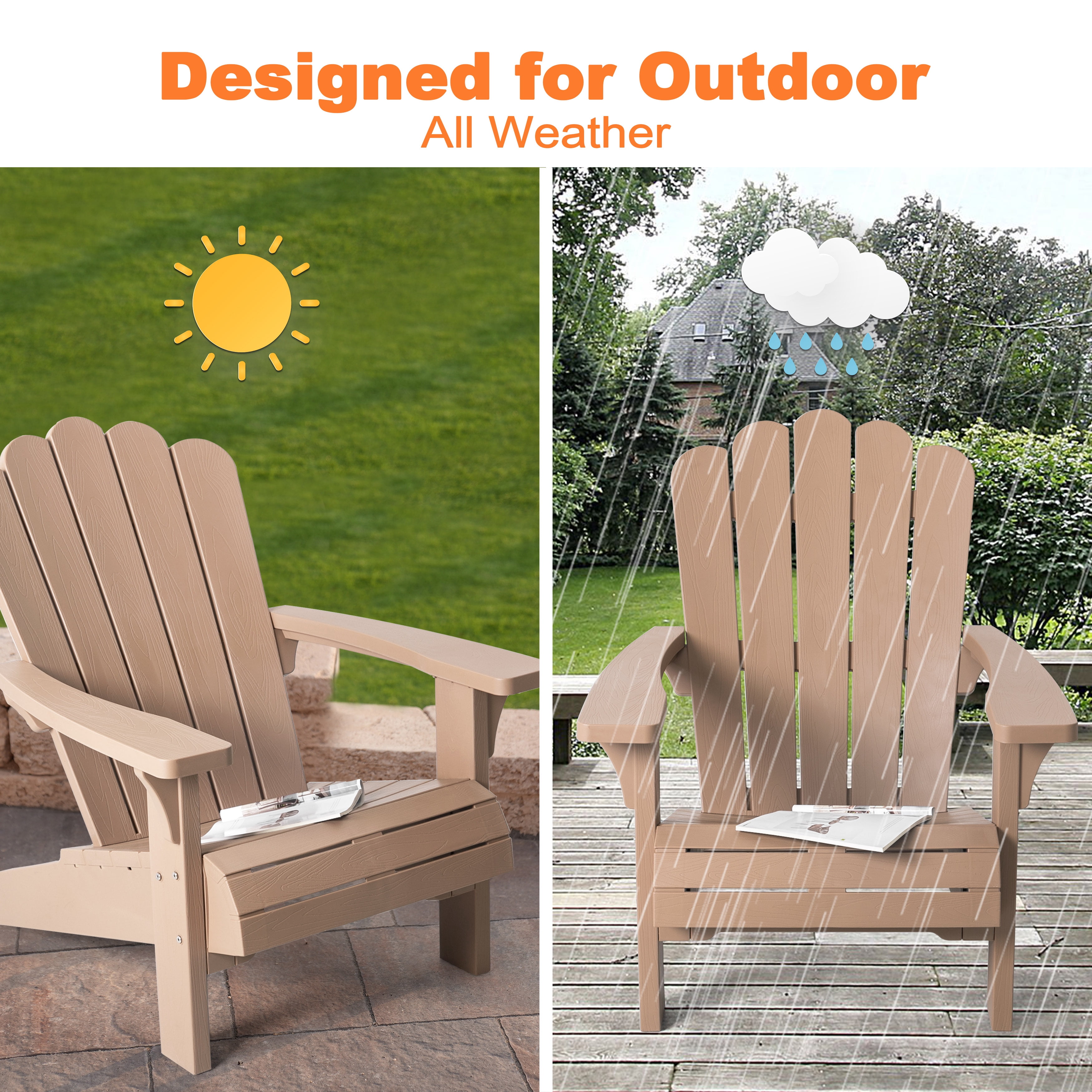 Nuu Garden Adirondack Chair, Patio Chair Weather-Resistant, Outdoor Chair, Lawn Chair with Widened Armrests, Fire Pit Chair for Deck, Outdoor, Porch, Backyard, Garden, Champagne