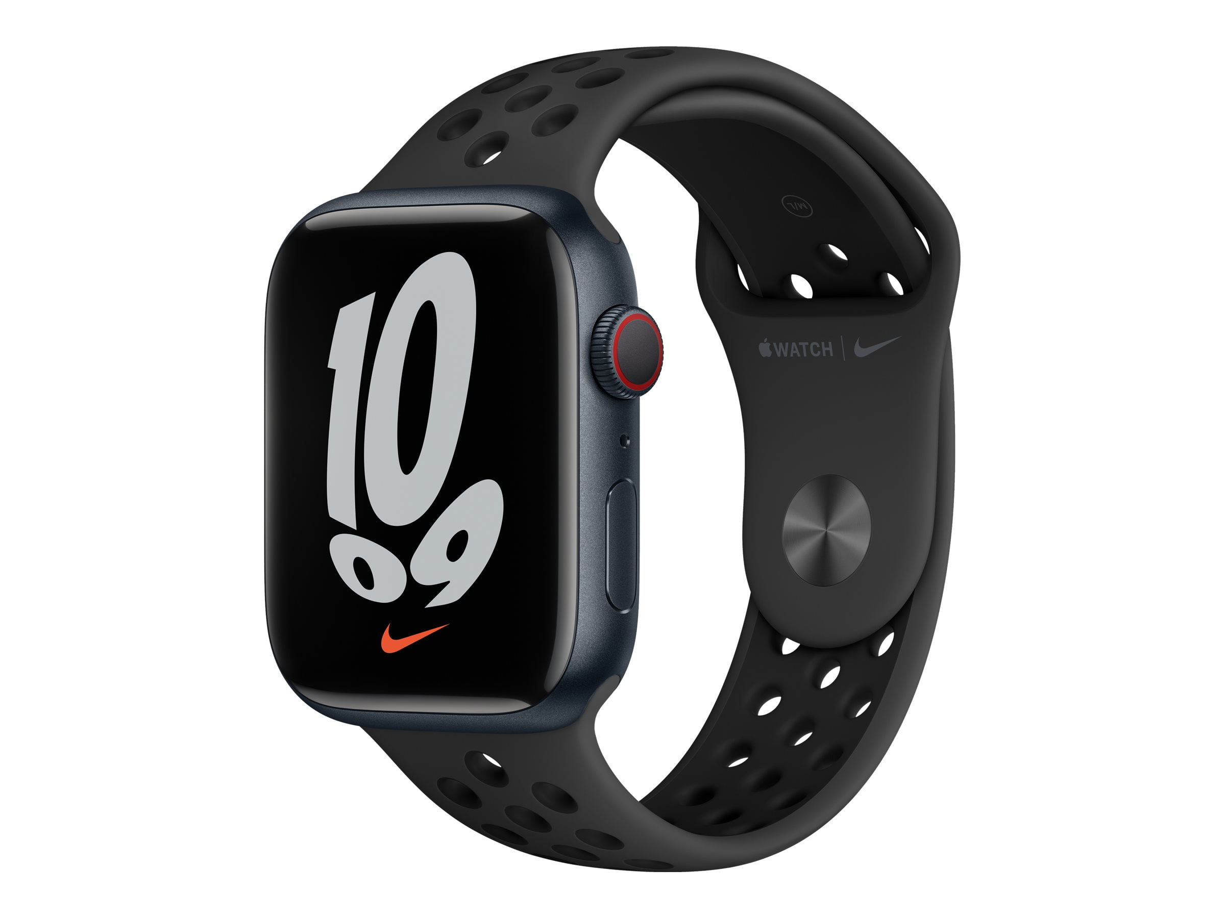 Celsius Geschatte afdeling Apple Watch Nike Series 7 (GPS + Cellular) - 45 mm - midnight aluminum - smart  watch with Nike sport band - fluoroelastomer - anthracite/black - band  size: S/M/L - 32 GB - Wi-Fi, Bluetooth - 4G - 1.37 oz - Walmart.com