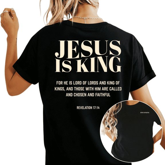 UNISHE Women's "Jesus Is King" Revelation 17:14 Christian Graphic Short Sleeve T-Shirt Casual Comfortable Crewneck Top